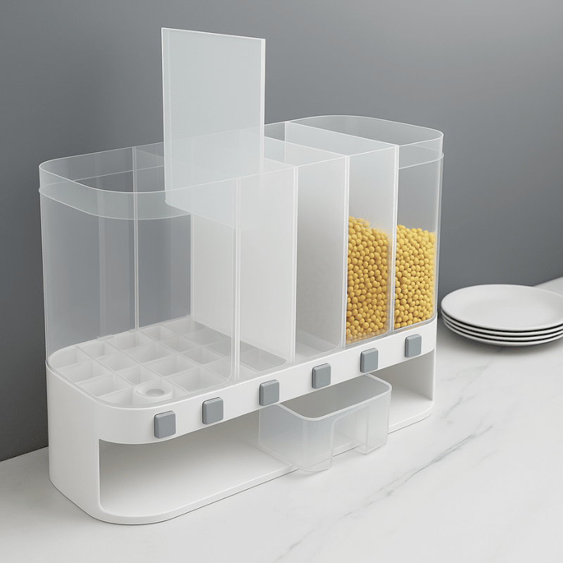 6-Grid Wall Mounted Airtight Food Dispenser – Multi-Grain Rice & Dry Food Storage Organizer for Kitchen